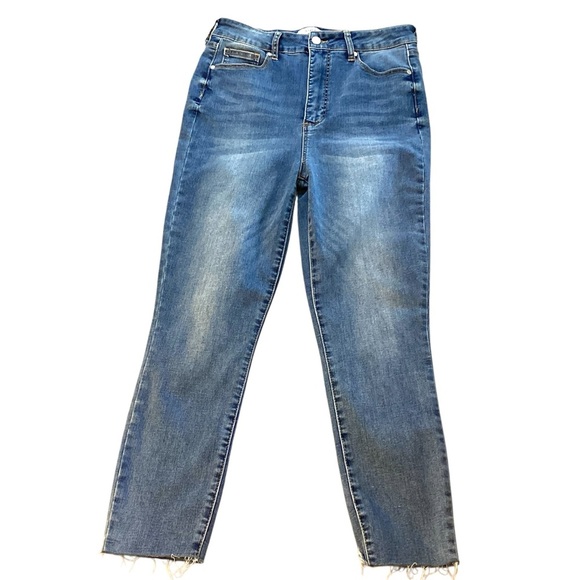 JUSTFAB High-Waisted Ultra Stretch Skinny Jeans Raw Hem Medium Wash Size 31 - Picture 2 of 12